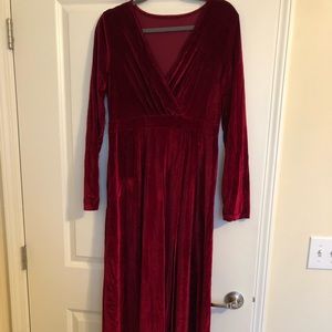 Long sleeve red velvet formal dress